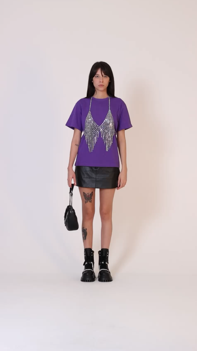 Preview: Twin-Set T-shirt with rhinestone accessory PRISM VIOLET