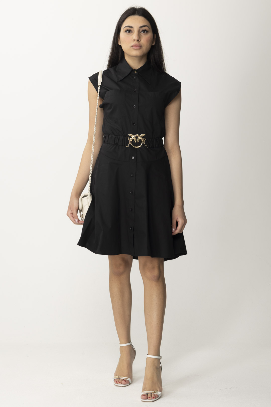 Preview: Pinko Chemisier dress with logoed belt NERO LIMOUSINE