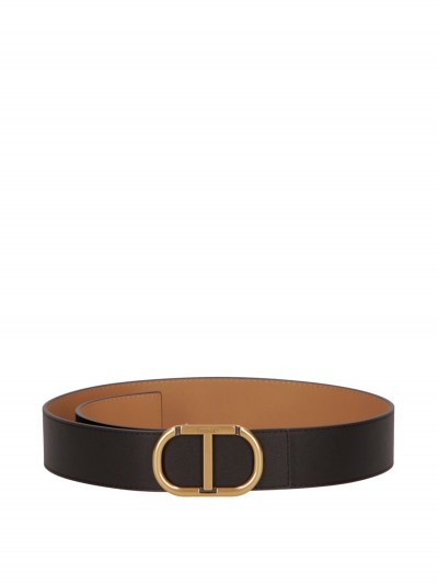 Twin-Set  Reversible low waisted belt with logo 999TA4322 BIC.NERO/CUOIO