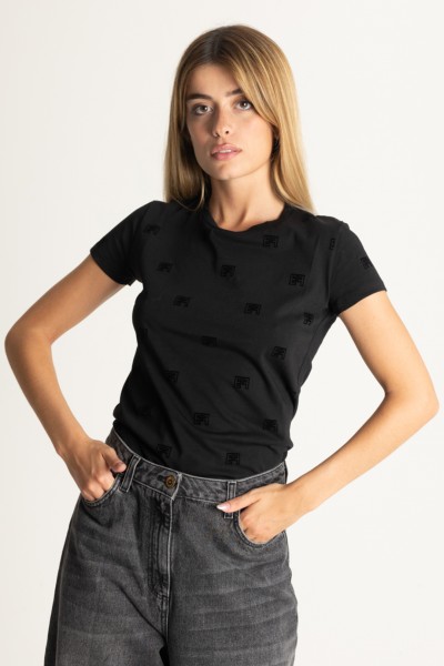 Elisabetta Franchi  T-shirt ze flokowanym nadrukiem z logo MA02036E2 NERO