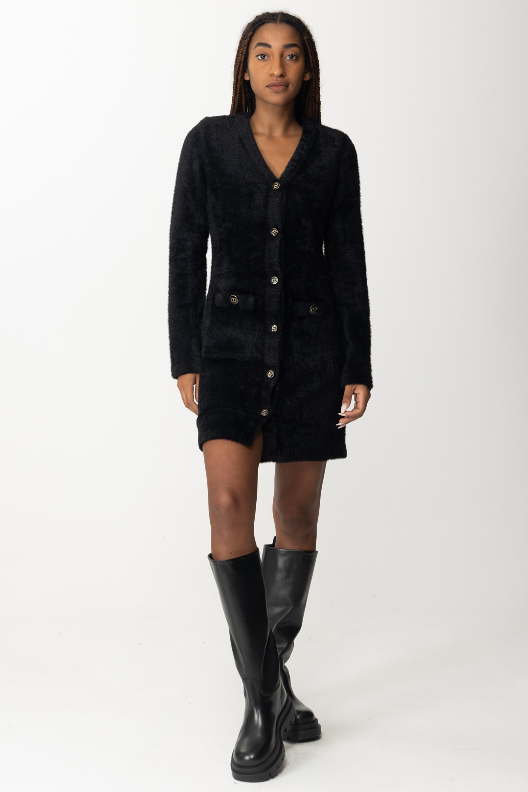 Preview: Twin-Set Knit dress with logoed buttons Nero