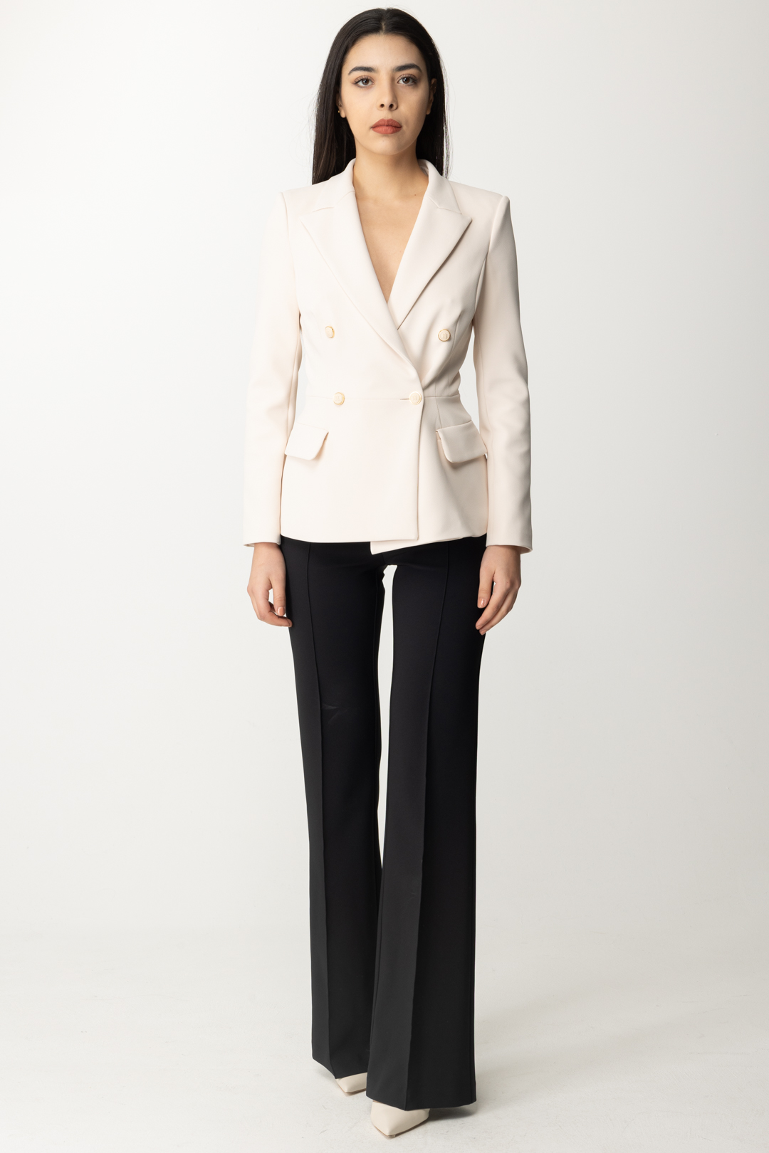 Preview: Elisabetta Franchi Double-breasted jacket with waist cut Burro