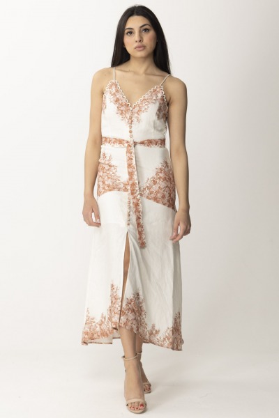 Twin-Set  Midi linen dress with floral print 241TT2400 DE JOUY NEVE/PAPAYA