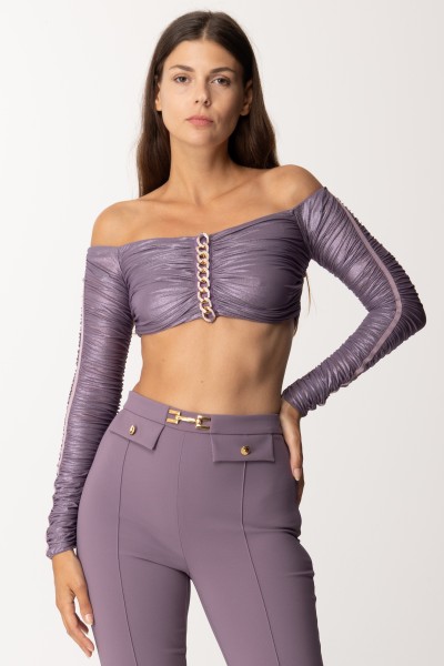 Elisabetta Franchi  Laminated jersey crop top with chain TO03137E2 CANDY VIOLET