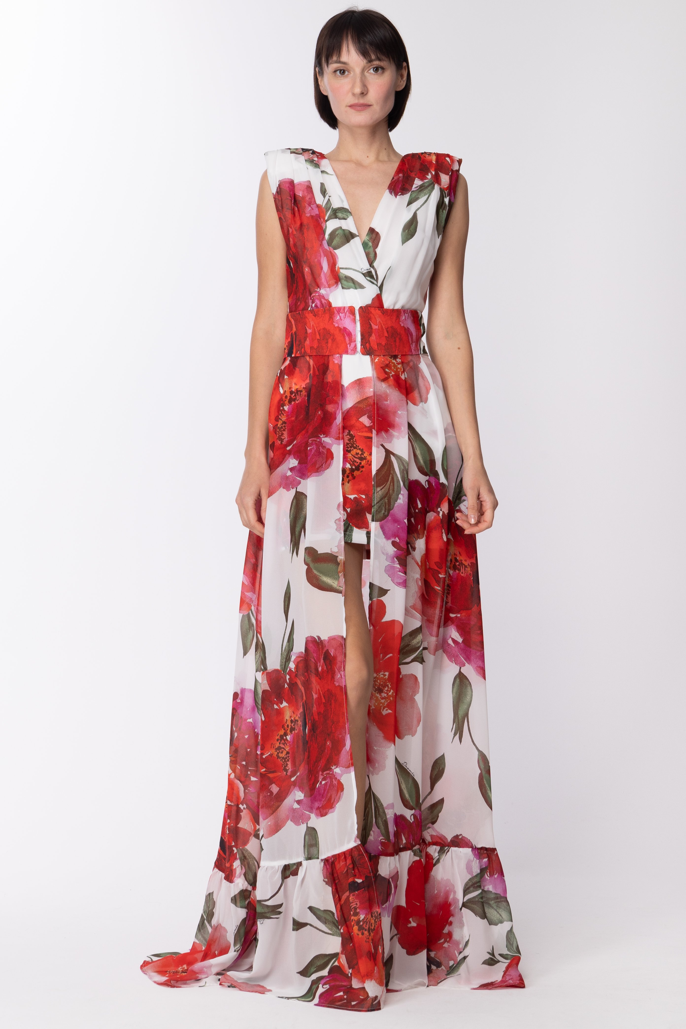 Preview: Dramèe Long dress with Gardenia print STAMPA GARDENIA