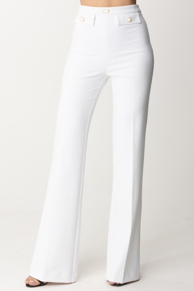 Elisabetta Franchi  Flared trousers with logoed flaps at the waist PA02941E2 AVORIO