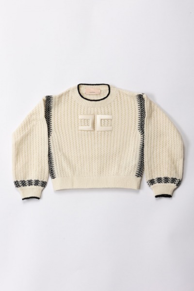 ELISABETTA FRANCHI BAMBINA  Sweater with contrasting details EFMA130CFL020.D350 BUTTER/BLAC