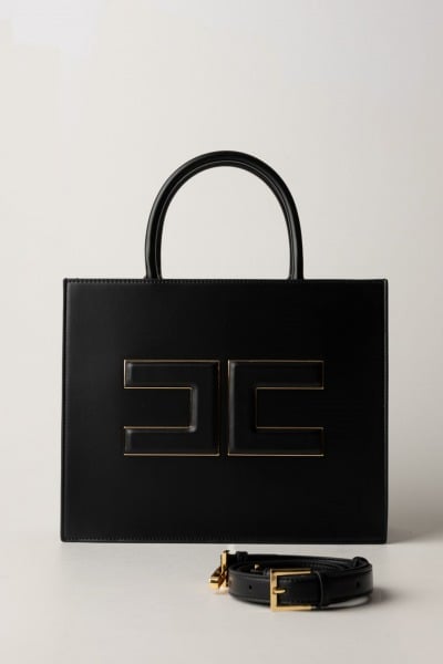 Elisabetta Franchi  Medium shopper with logo plaque BS16A42E2 NERO