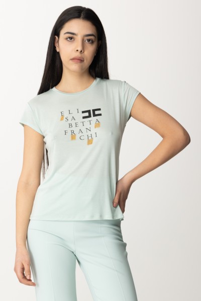 Elisabetta Franchi  T-shirt con logo lettering e frange MA00841E2 ACQUA
