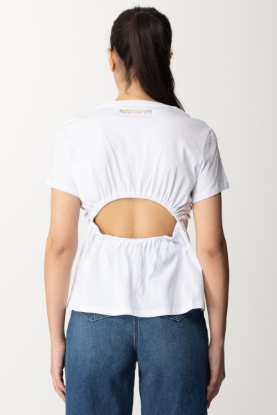 Patrizia Pepe  T-shirt with back neckline and rhinestone logo 2M4374 J111 BIANCO OTTICO