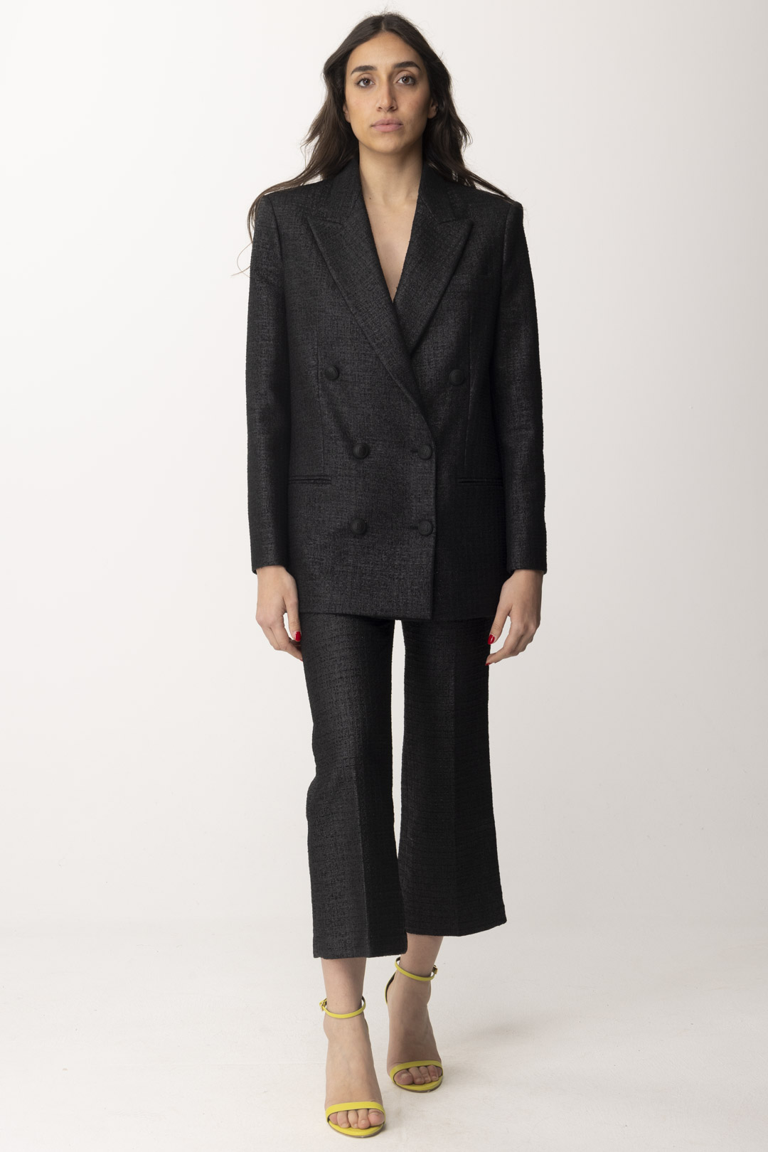 Anteprima: Elisabetta Franchi Pantalone crop in tweed laminato Nero