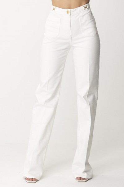 Elisabetta Franchi  Straight Leg Jeans with Logo Clasps PJ54N41E2 AVORIO