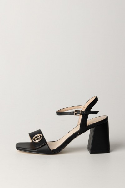 Twin-Set  Wide heel sandals with jewel logo 241TCT104 NERO