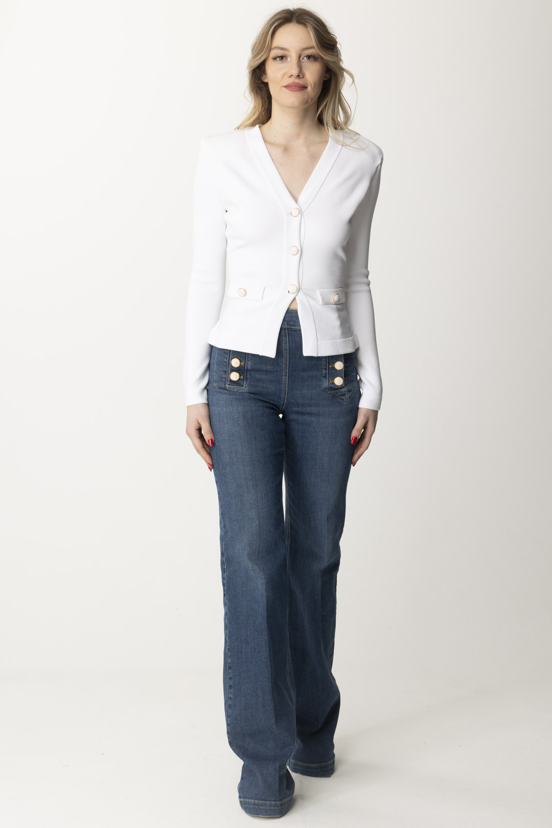 Preview: Elisabetta Franchi Cardigan with peplum and tube finishes Avorio