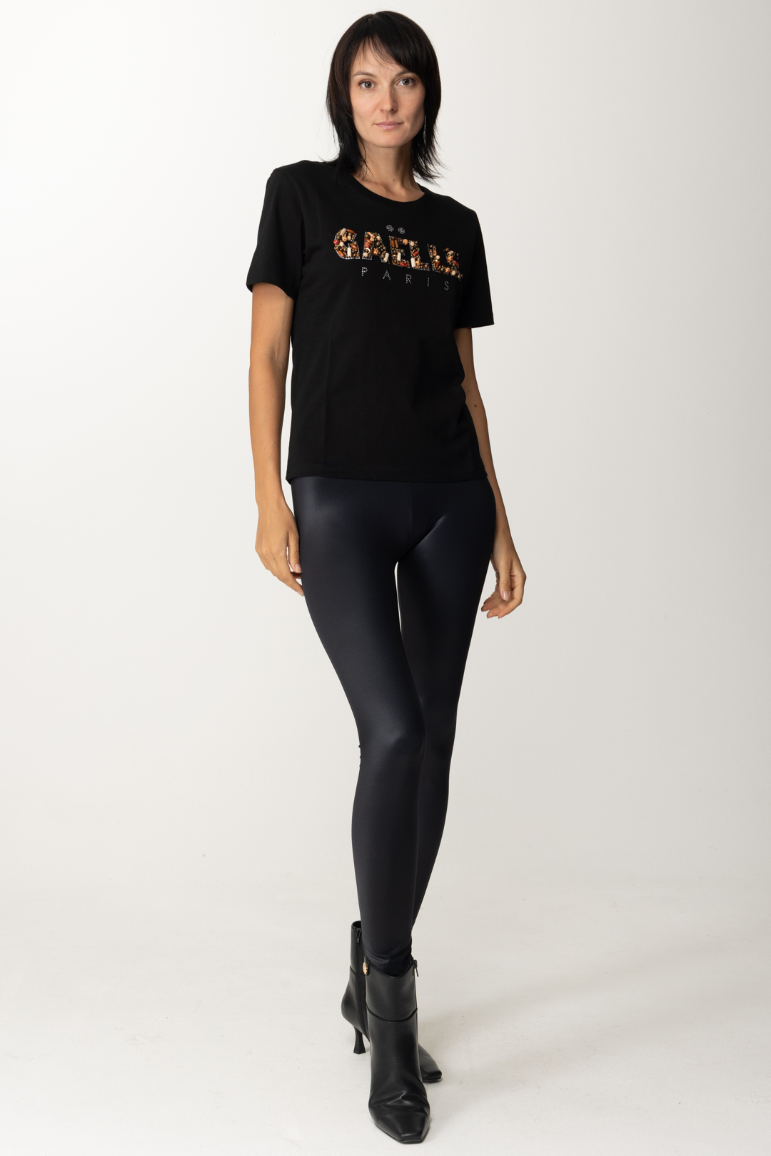 Preview: Gaelle Paris T-shirt with embroidered logo Nero