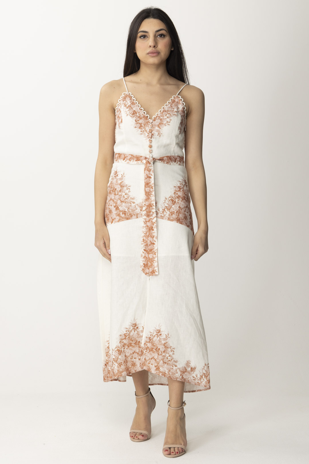 Preview: Twin-Set Midi linen dress with floral print ST TOILE DE JOUY NEVE/PAPAYA