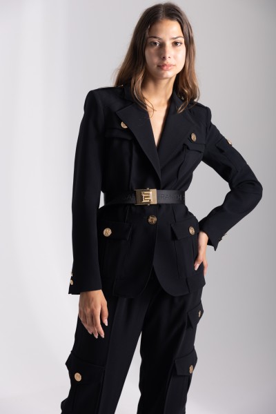 Elisabetta Franchi  Jacket with large pockets and belts GI07136E2 NERO