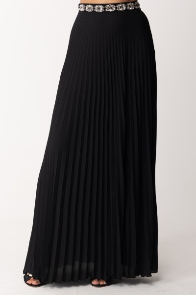 Elisabetta Franchi  Long pleated georgette skirt with embroidery GO05037E2 NERO