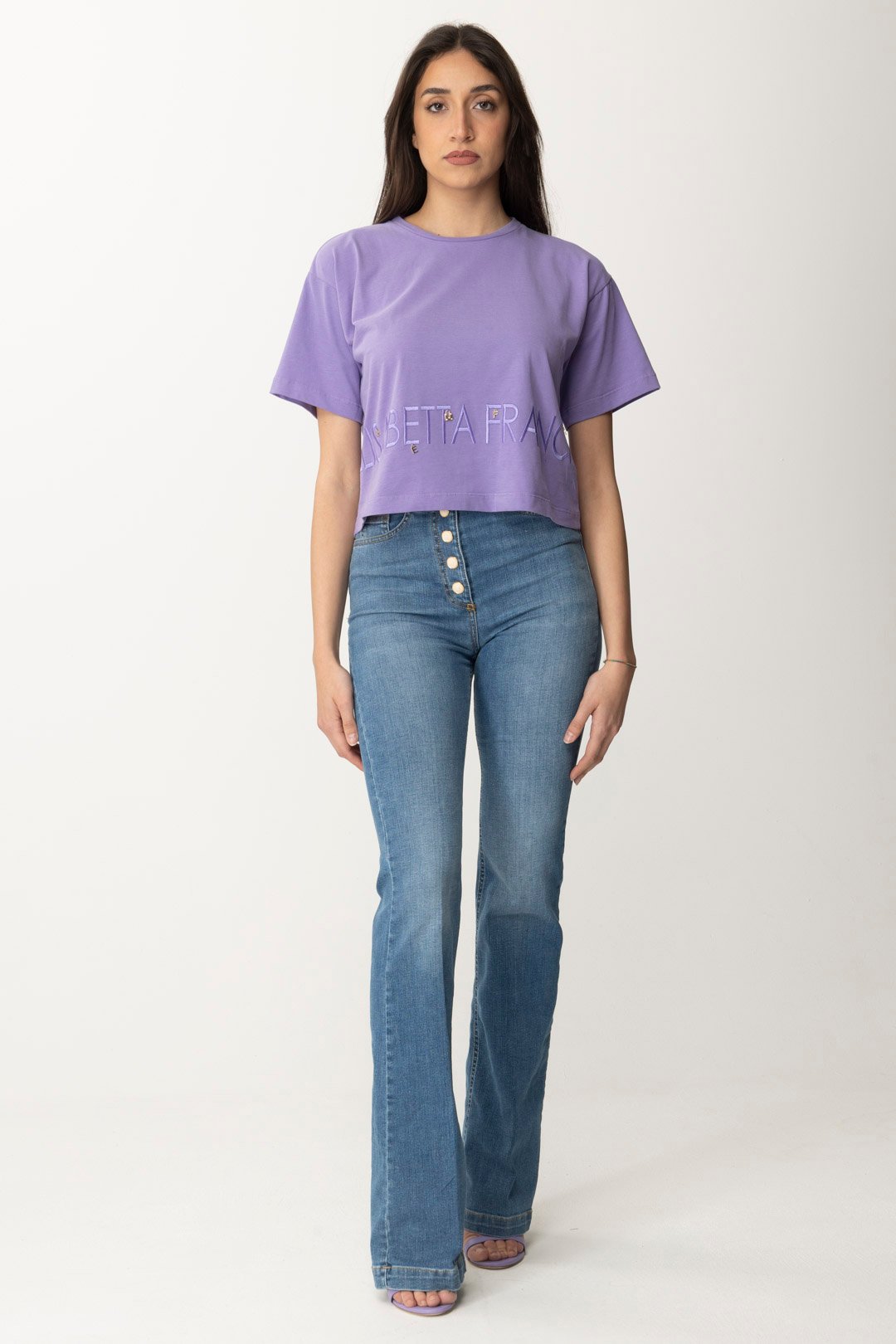 Vista previa: Elisabetta Franchi Camiseta con logo y charms IRIS