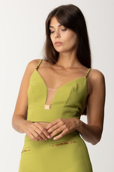 Elisabetta Franchi  Top with cups and thin straps with metal accessories TO01036E2 OLIVE OIL