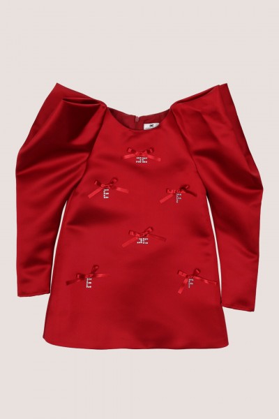 ELISABETTA FRANCHI BAMBINA  Herzogin-Kleid für kleine Mädchen mit Strassapplikation EGAB1560RA0533386 RED VELVET