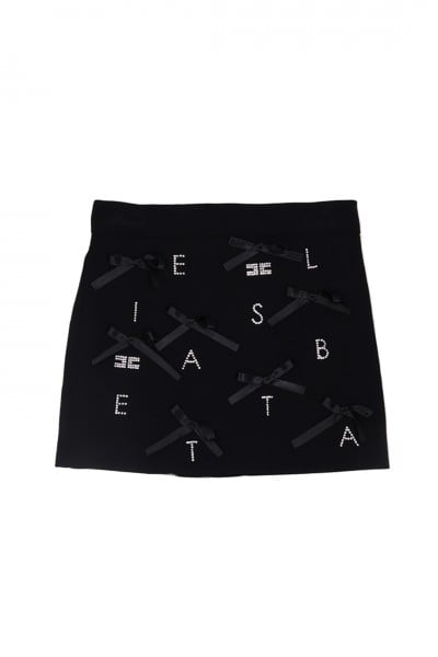ELISABETTA FRANCHI BAMBINA  Miniskirt with lettering and bows EFGO1470GA035N000 NERO