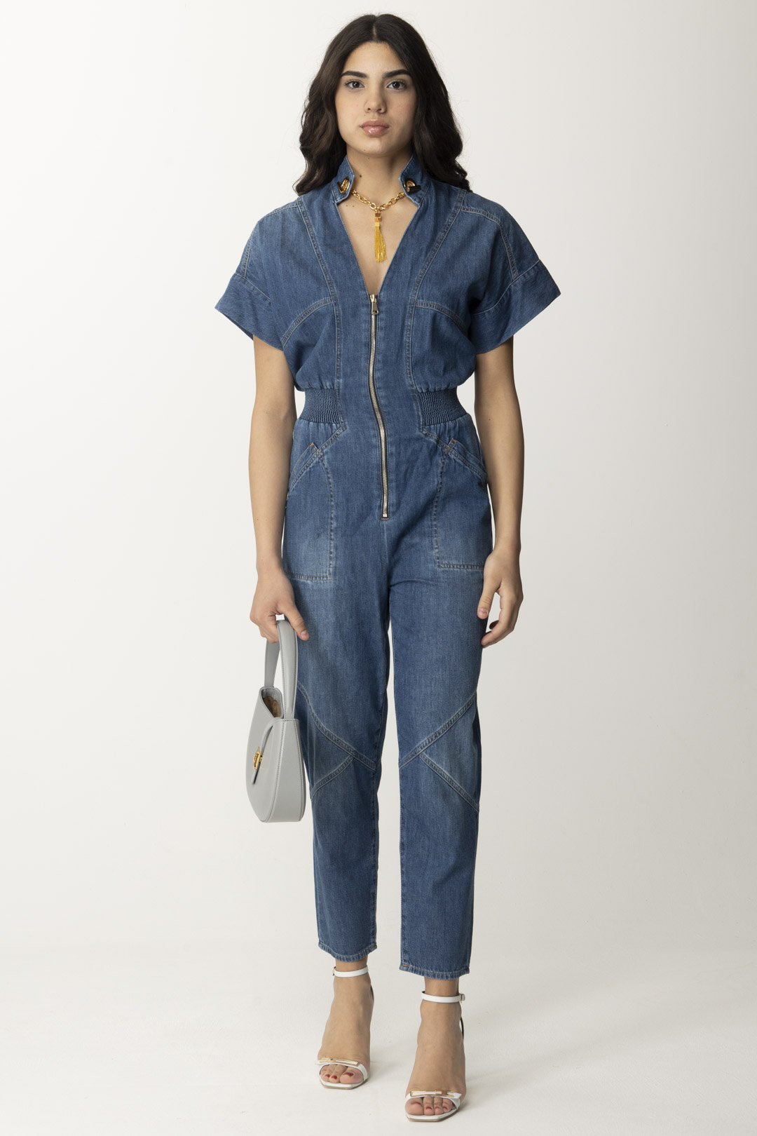Aperçu: Elisabetta Franchi Combinaison en jean avec collier Blue denim