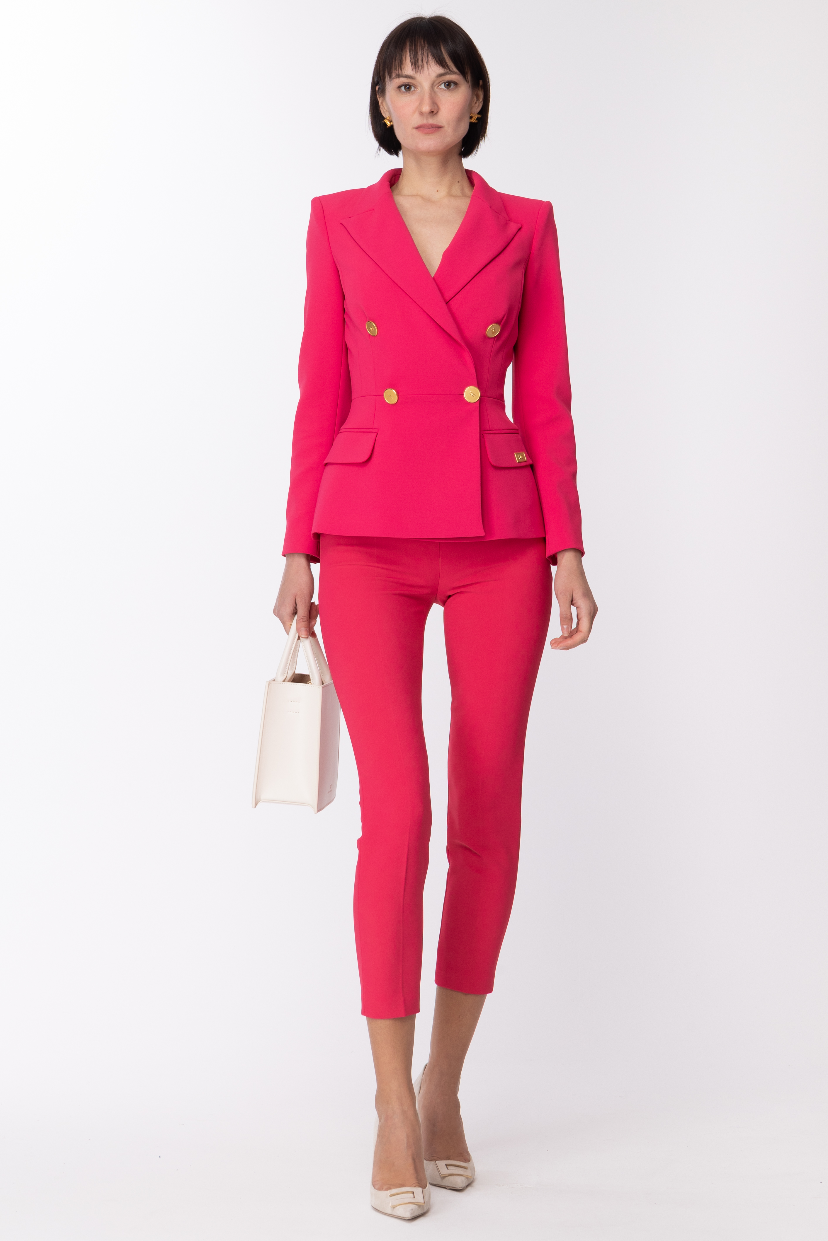 Preview: Elisabetta Franchi Waisted fit double-breasted jacket Fuxia