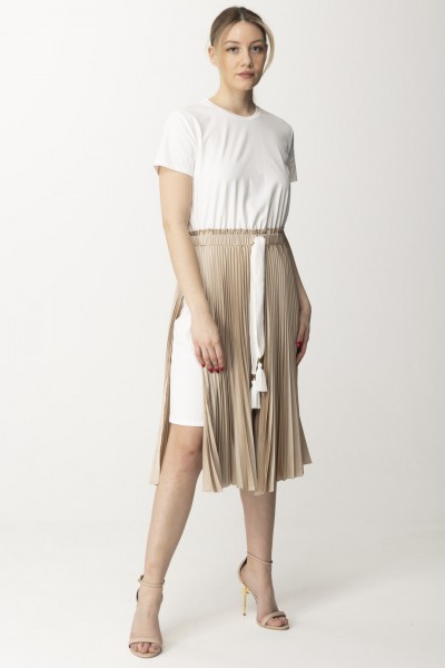 Twin-Set  Sukienka midi z plisowanej satyny 241LL2FBB BIC.CHAMPAGNE/WHITE