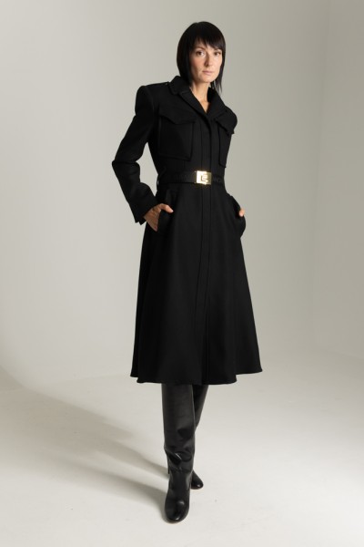 Elisabetta Franchi  Redingote cut-out coat with belt CP00836E2 NERO