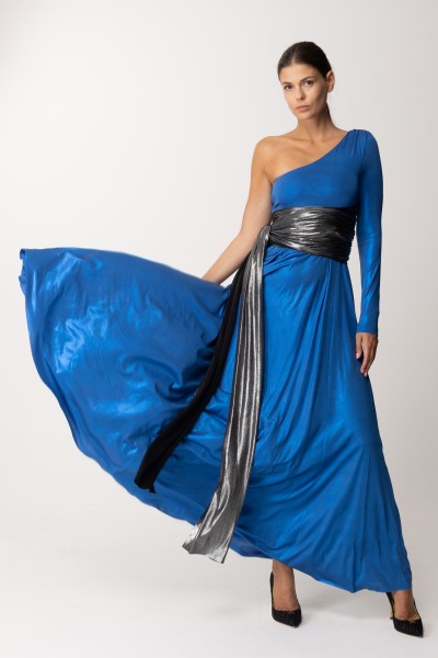 Dramèe  Laminated Long Dress with Sash DRFW23767 BLU