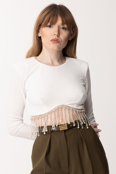 Elisabetta Franchi  Cropped sweater with pearls MD01537E2 AVORIO