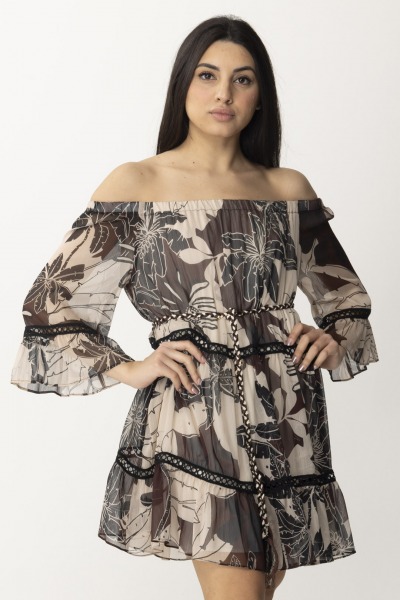 Twin-Set  Printed off-shoulder mini dress 241LM2XBB ST.EXOTIC CHOCOLATE