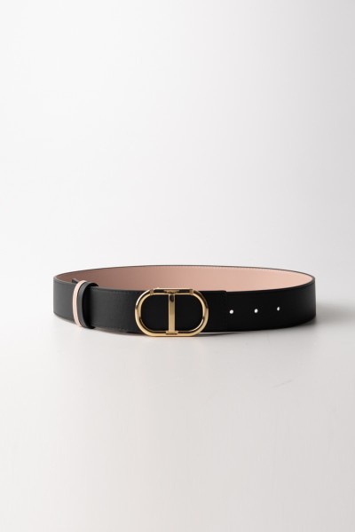 Twin-Set  Reversible leather belt with Oval T logo 232TO550B BIC.NERO/ROSE SMOKE