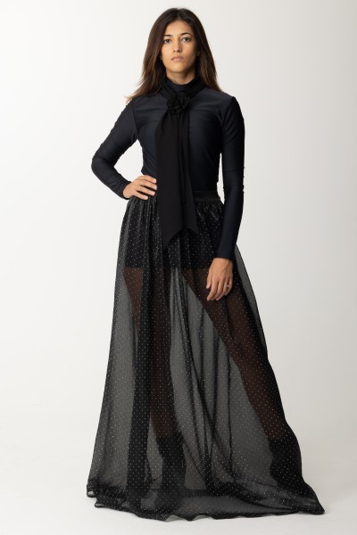 Gaelle Paris  Długa sukienka ze spódnicą z kryształkami GBDM20200 NERO