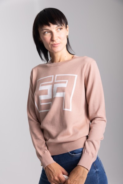 Elisabetta Franchi  Knit pullover with contrasting logo MK67B36E2 NUDO/BURRO