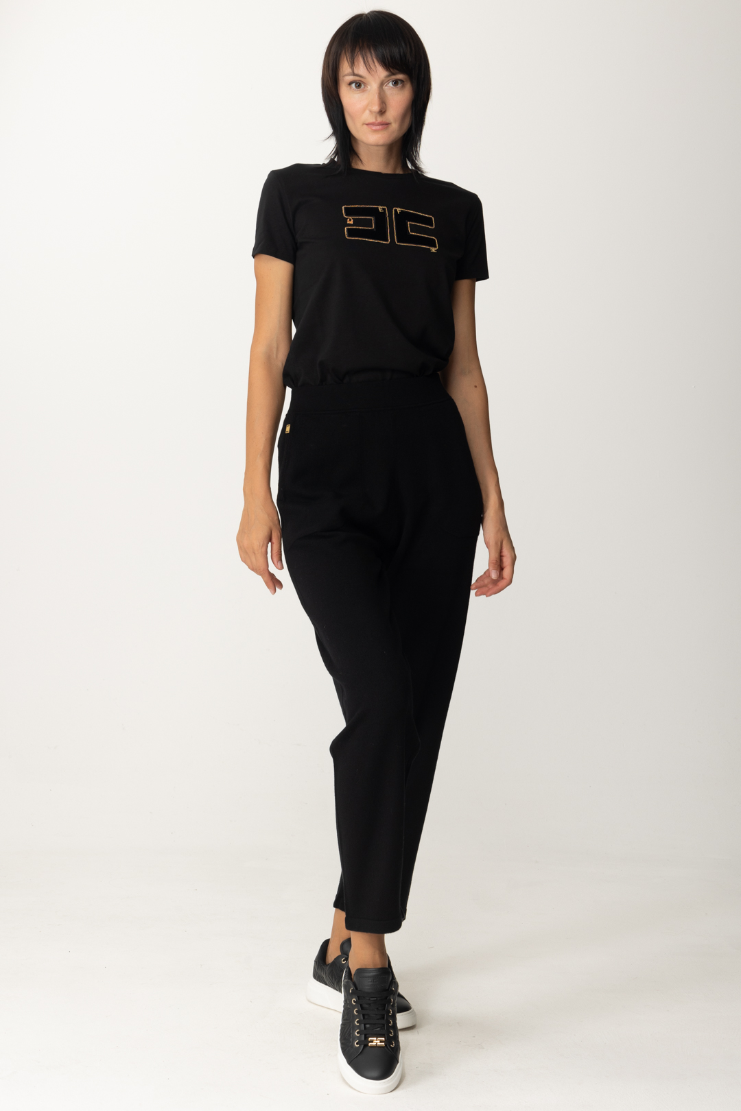 Aperçu: Elisabetta Franchi T-shirt en velours avec maxi logo Nero