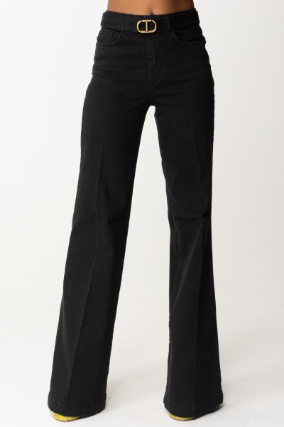 Twin-Set  Szerokie jeansy z paskiem 232TT2430 DENIM NERO
