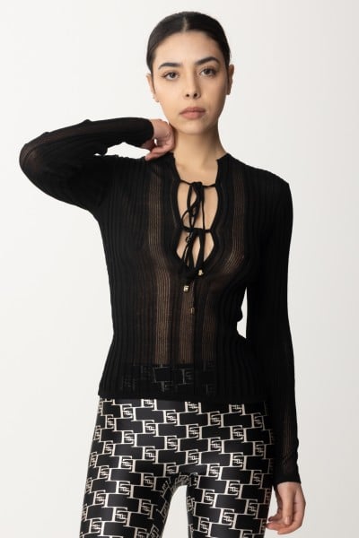 Elisabetta Franchi  Sweater with criss cross neckline MK32Q42E2 NERO