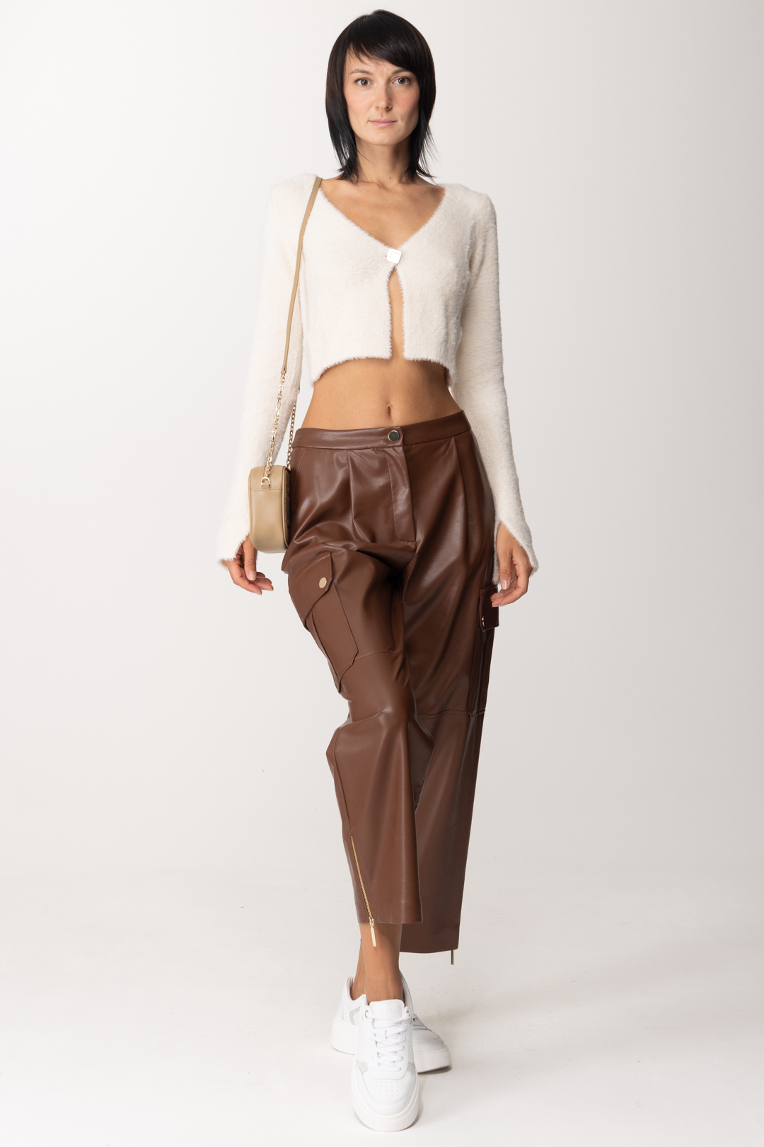 Preview: Simona Corsellini Wide leg trousers with pockets and zip TOFFEE
