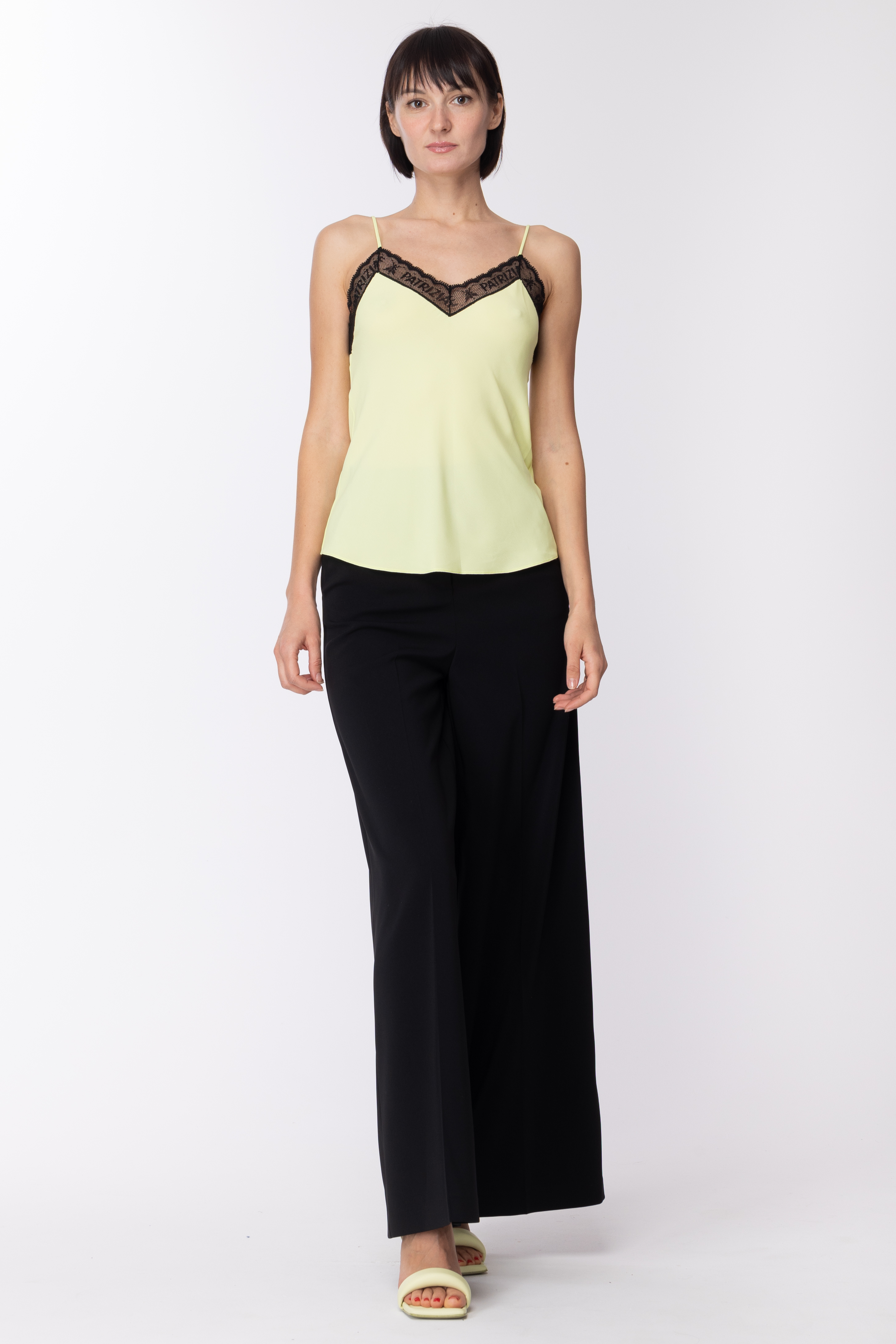 Preview: Patrizia Pepe Viscose top with logo lace Sunny Lime