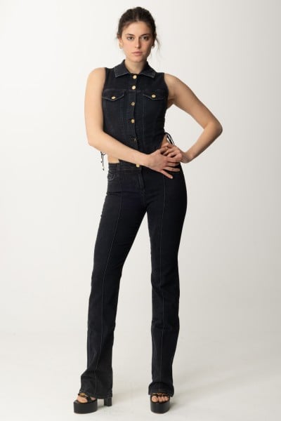 Elisabetta Franchi  Langer Jeansoverall mit Cut-outs und Webmustern TJ27I41E2 USED BLACK