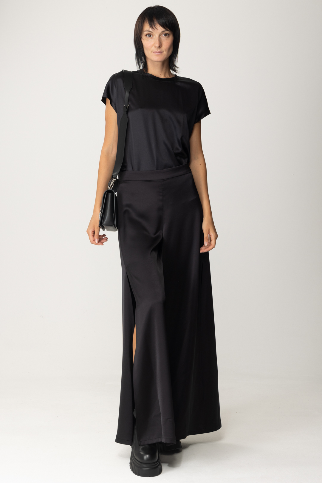 Preview: Pinko Wide leg trousers with side slits NERO LIMOUSINE
