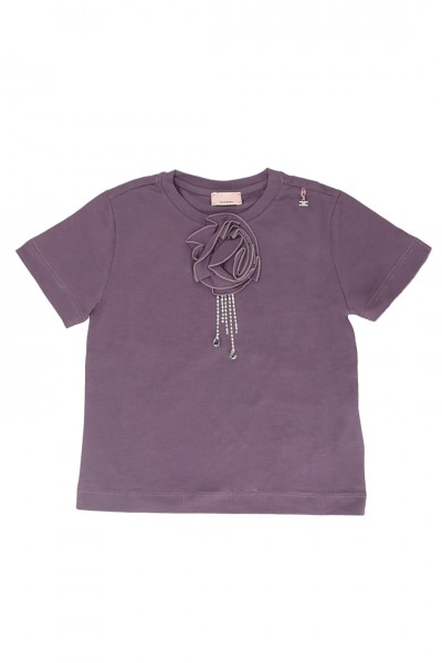 ELISABETTA FRANCHI BAMBINA  T-shirt with rose and rhinestones EFTS1950JE0068401 CANDY VIOLET