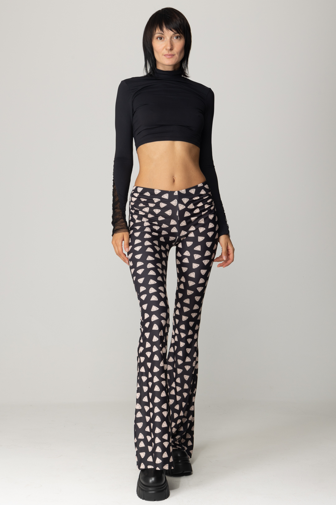 Preview: Aniye By Rendal flared trousers with print DIAMOND BLACK