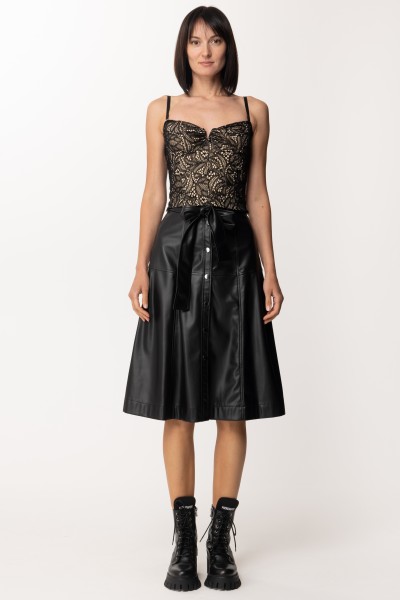 Twin-Set  Longuette skirt in coated fabric with belt 212AP2266 NERO