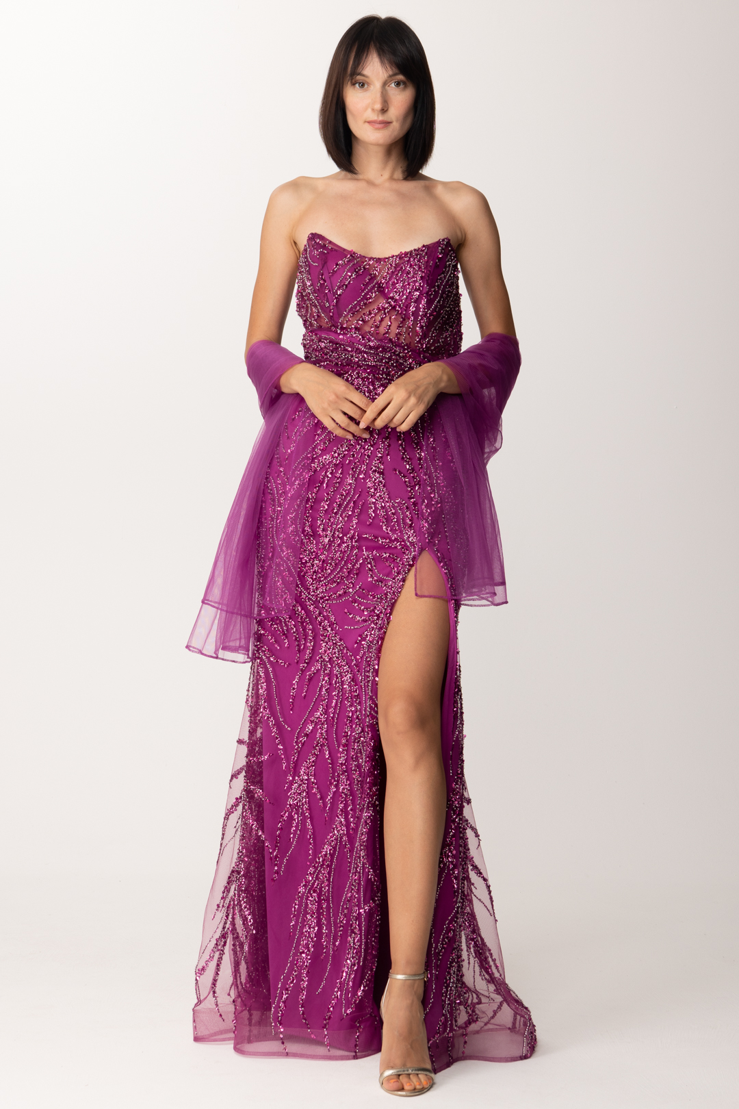 Preview: Fabiana Ferri Long dress with sequins and side slit Violet