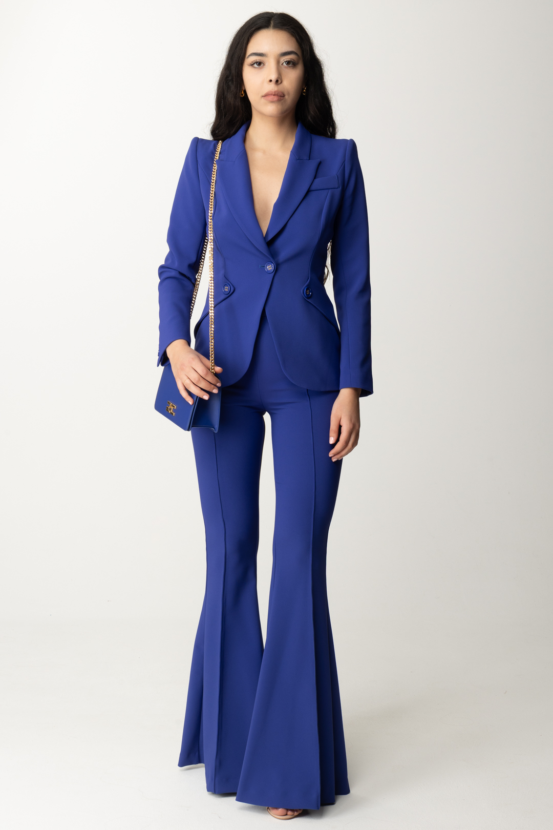 Preview: Elisabetta Franchi Flared trousers with charms BLUE INDACO