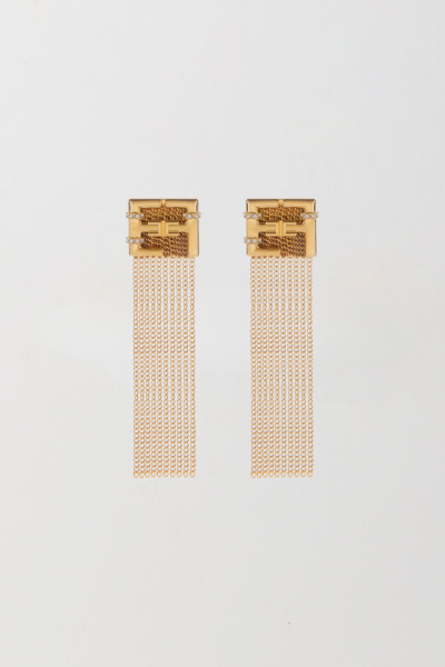 Elisabetta Franchi  Logoed earrings with rhinestones and fringes OR03K41E2 ORO GIALLO