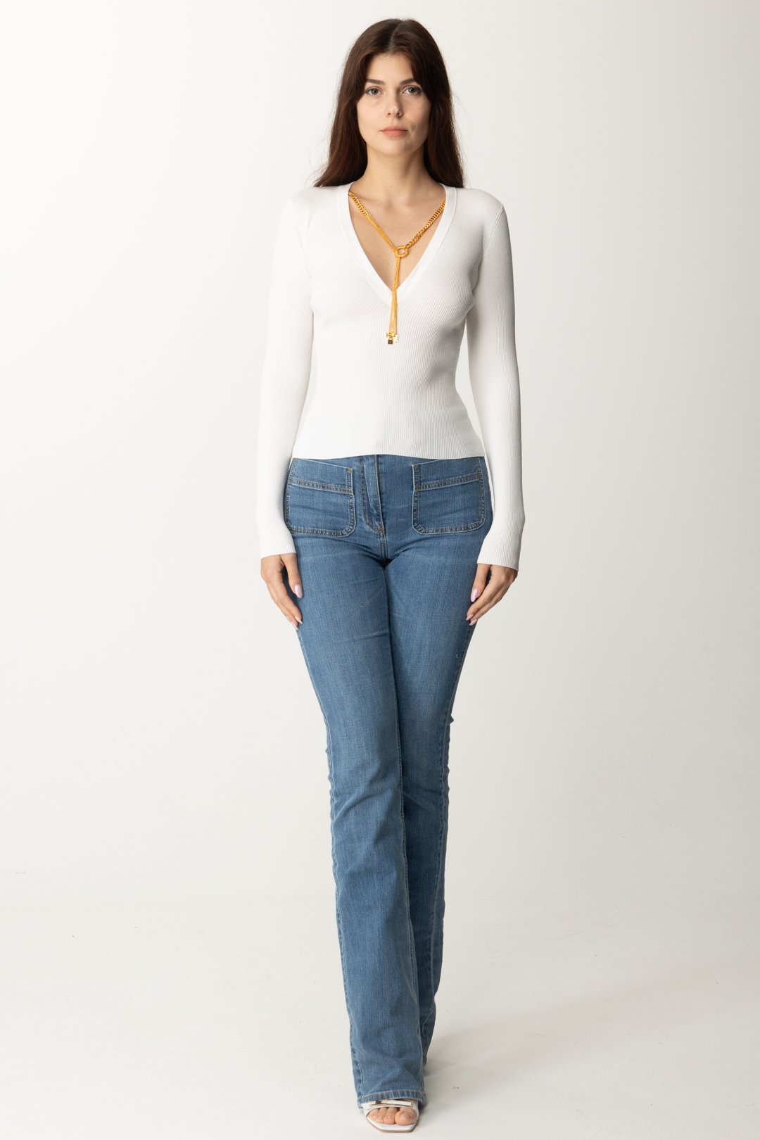 Preview: Elisabetta Franchi Ribbed top with necklace Avorio
